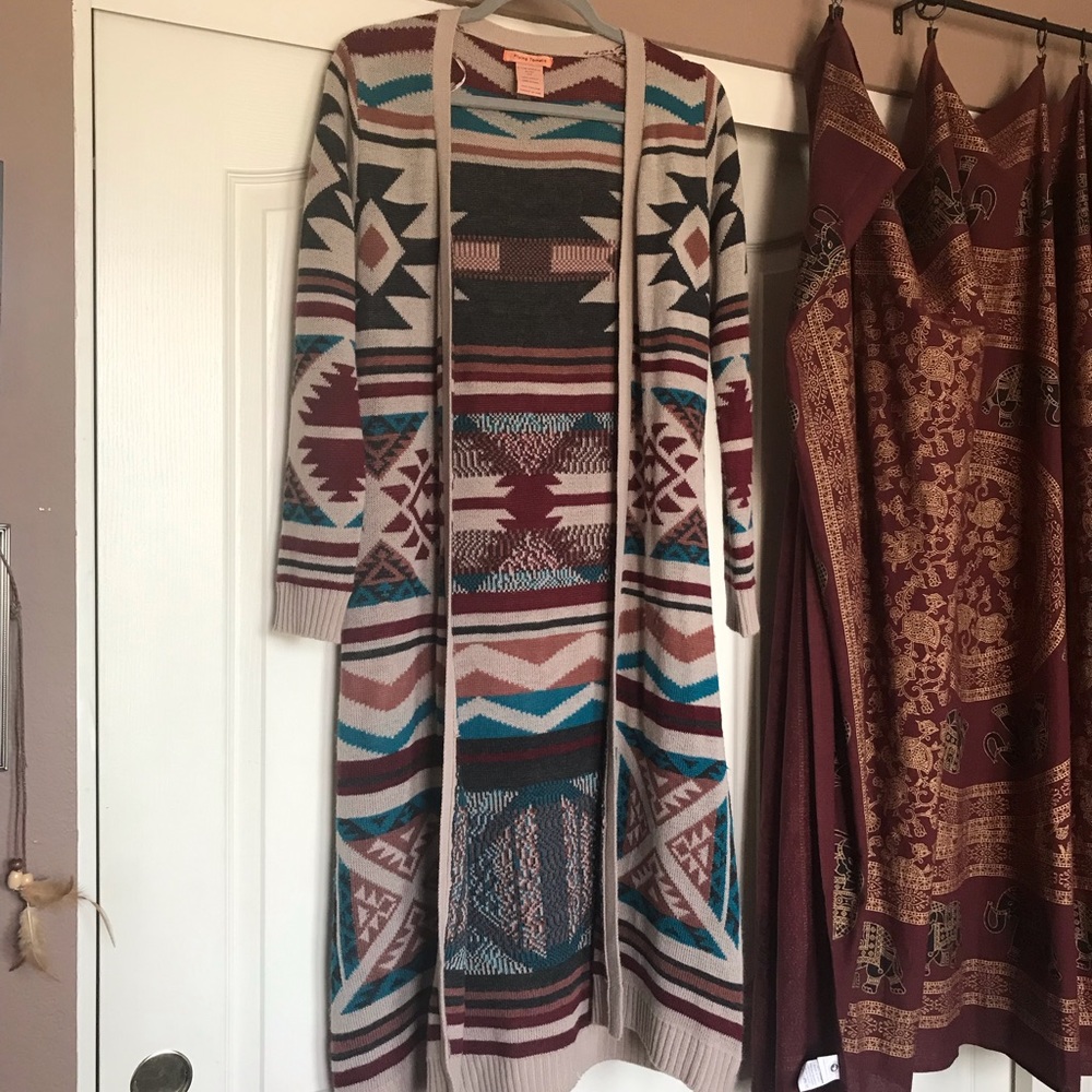 Aztec print long boho cardigan